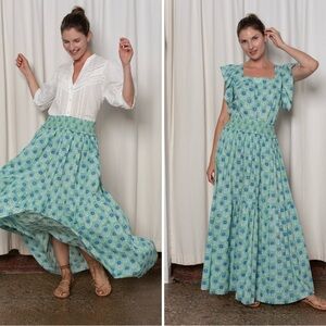 New! Ophelia & Indigo Sylvie Skirt in Green and Blue Azalea Print 💚💙 Small NWT!